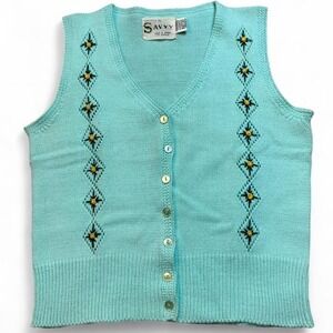 Vintage knitted floral 70s cottage core sweater vest size XS